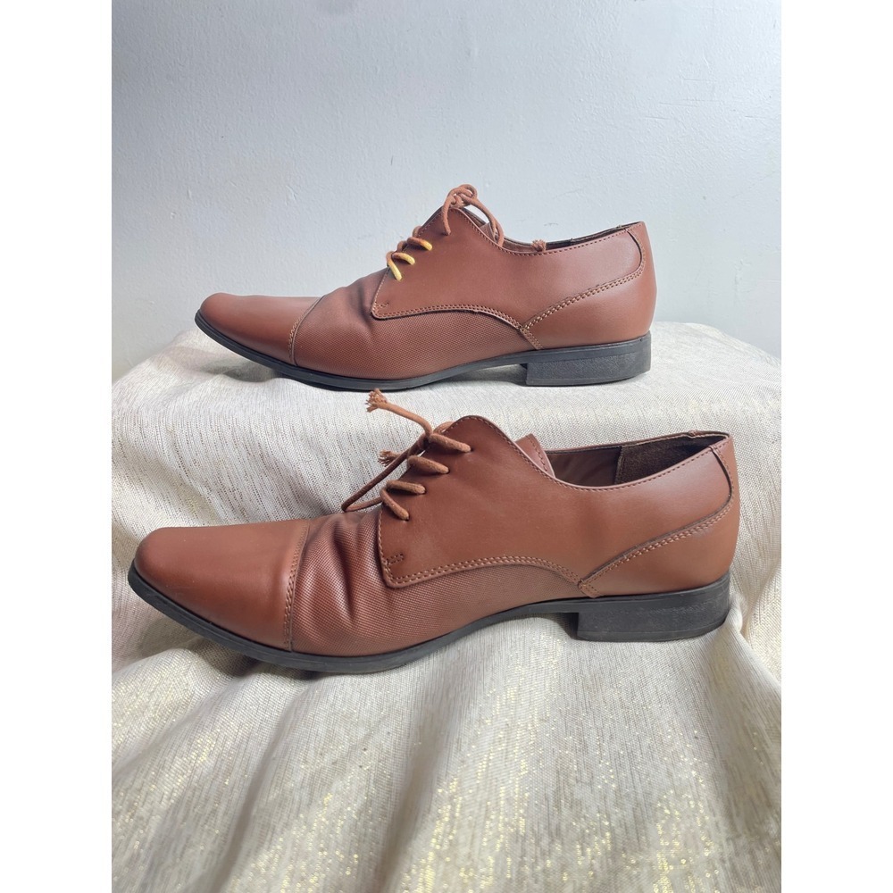 Calvin Klein Men Leather Oxford Dress Shoes Brown Size 10